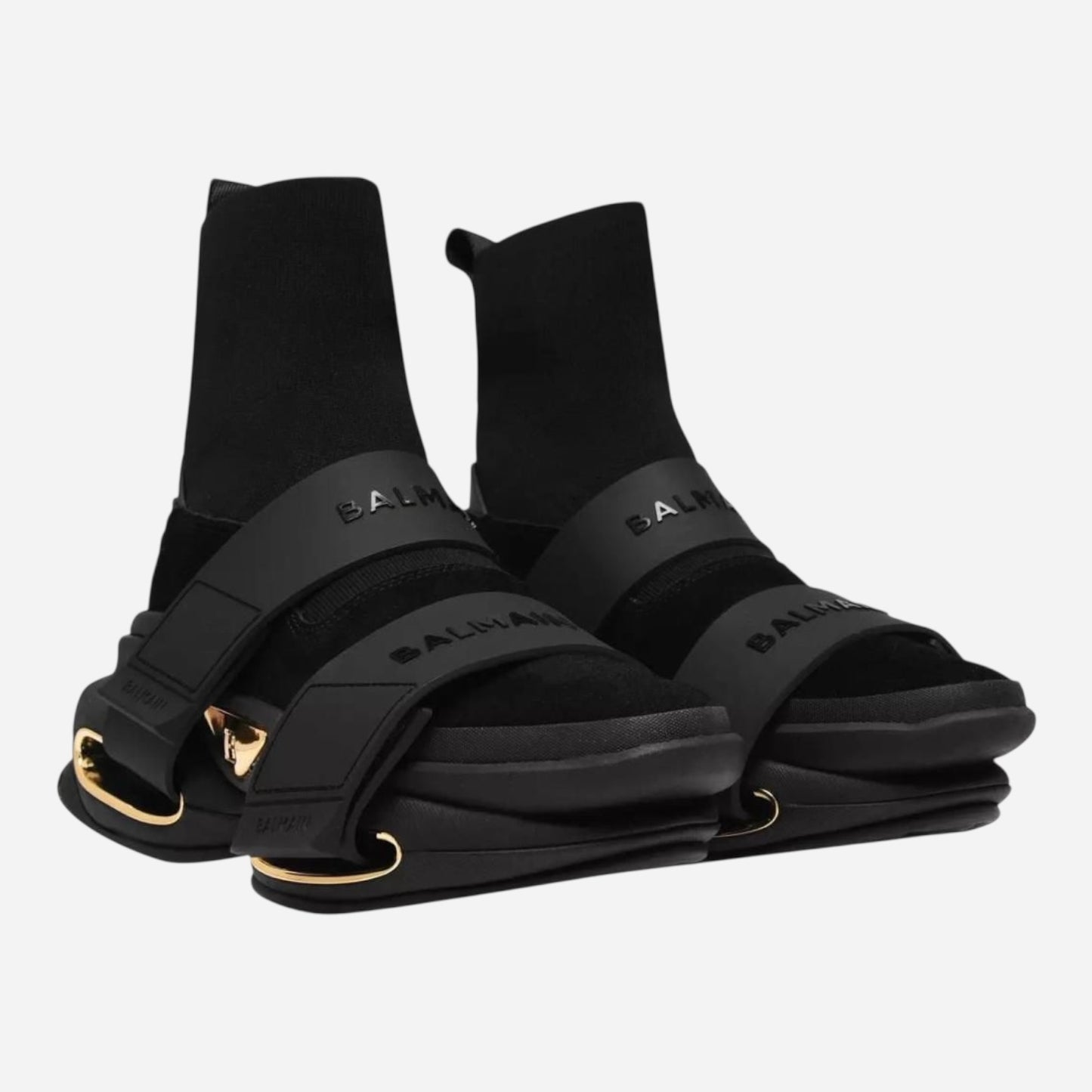 BALMAIN ‘B-bold high-top’ - ( Black & gold )