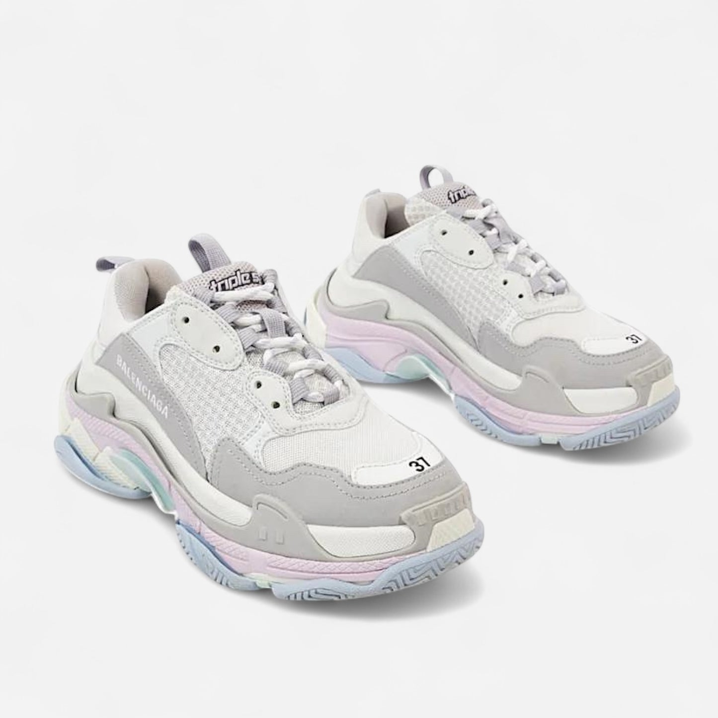 BALENCIAGA ‘Triple S Double Foam And Mesh Sneakers’ - Pink grey and baby blue