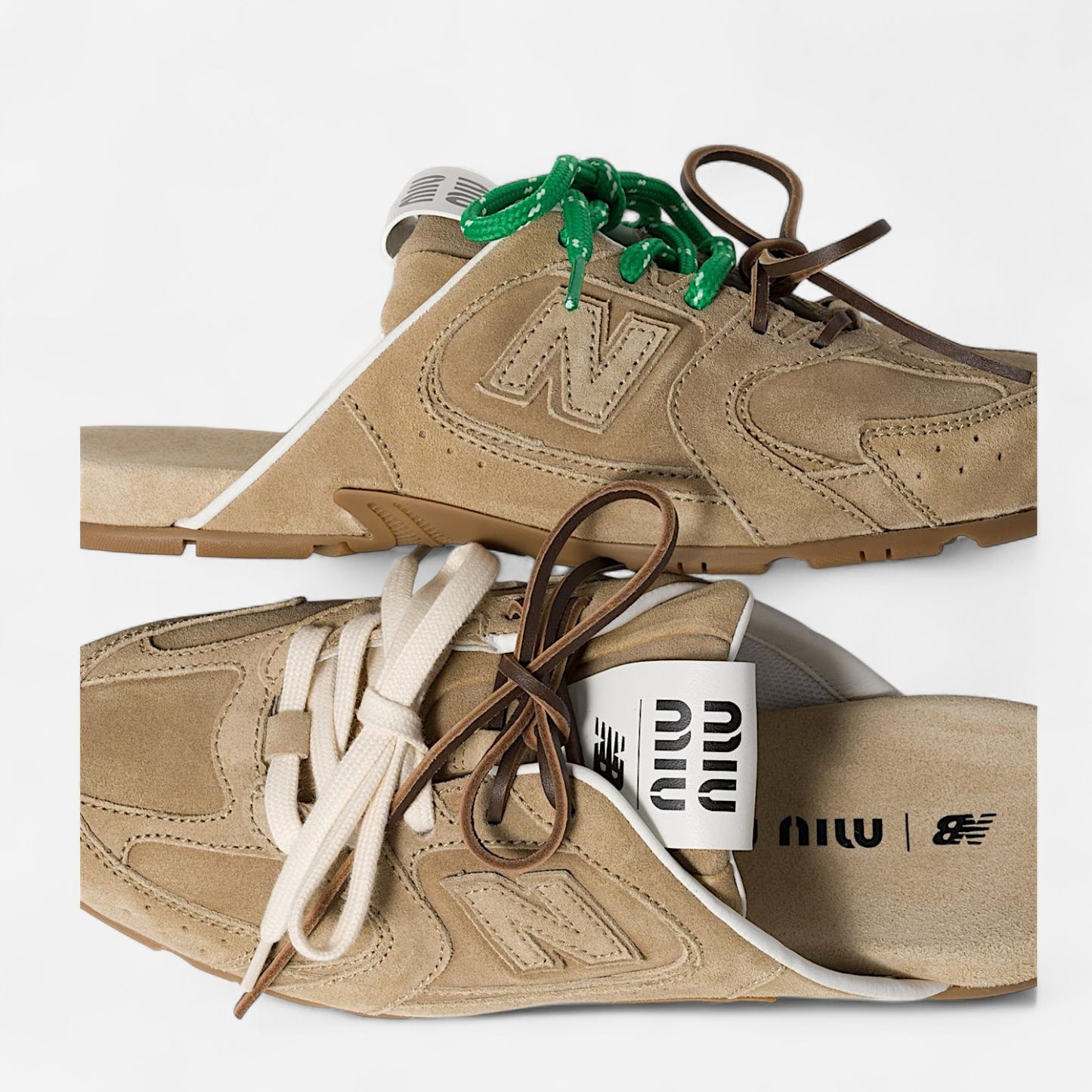New Balance X Miu Miu ‘530 SL faded suede mules’ - Ecru